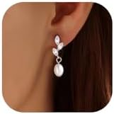 Pearl Earrings for Women, 14k Gold Plated Trendy Diamond Pearl Drop Earrings Bridal Shower Gifts Wedding jewelry for Women