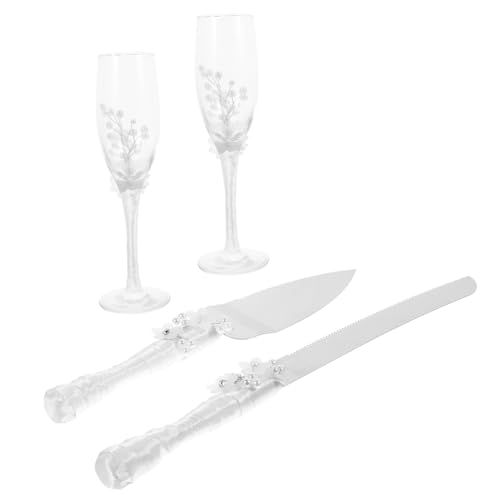 PRETYZOOM Wedding Flower Bridal Party Set Cake Cutters Pearl Wine Glasses Elegant Serving Set Dessert Cut Tools