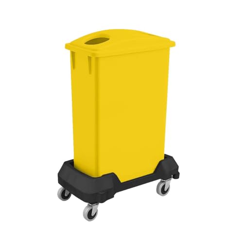 Image of 23 Gallon Slim Rectangular Garbage Can - with Bottle /Can Lid + Wheels - Yellow