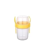 GanoOne On the Go Cups, Take and Go Cup with Topping Cereal or Oatmeal Container, Portable Lux Cereal To-Go Container with Top Lid Granola & Fruit Compartment (Yellow)