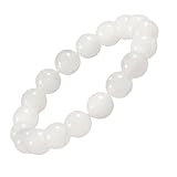 Natural Stretch Jade Bracelet for Women Men 10MM Bead 6.7 Inch to 7.5 inch Healing Crystal Energy Gemstone Bracelet for Women Men Gift (white)