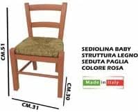 Sedia bambini legno/paglia 31x30x51h cm Rosa BABY