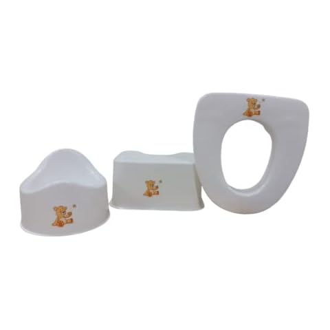 Dealberry Toilet Training Set Teddy Bear Design Potty Toilet Seat & Step Stool White 3 Piece Made in Great Britain Cover