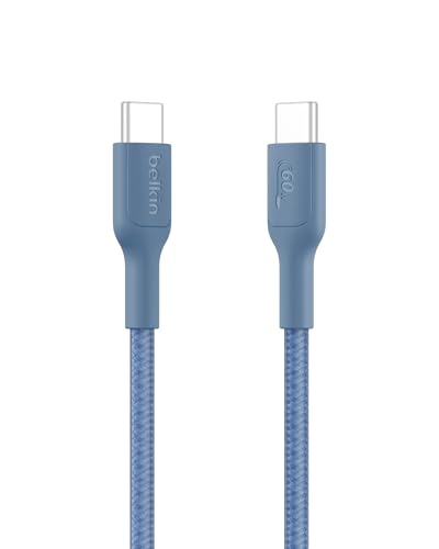 Belkin Apple Certified USB-C to USB-C Braided Nylon Cable 1 Meter | Fast Charging Cable | Type C Charger Cable for iPhone 17, 16, Galaxy S25, Pixel 9, MacBook, iPad Pro | 2 Years Warranty | Blue