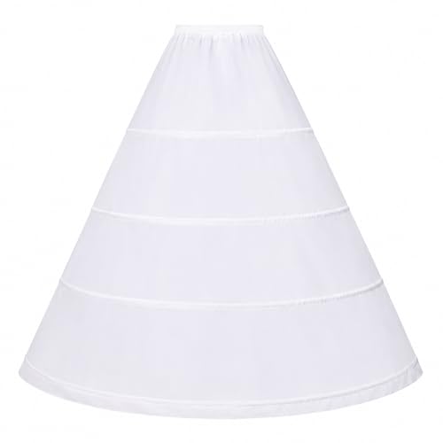 Fueegue Reifrock Brautkleid - Damen 4 Reifen Petticoats A-Linie Bodenlang Unterrock Crinoline für Hochzeit Ballkleid Weiß