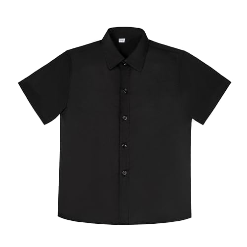 Visaccy Boys Short Sleeve Dress Shirts Button Down Solid Cotton Casual Shirt Size 2-20 Years