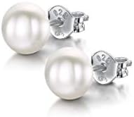 Amberta Women's 925 Sterling Silver Freshwater Pearl Stud Earrings