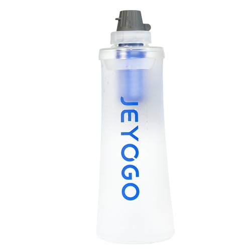 JEYOGO 1L Collapsible Water Filter Bottle, 0.1 Micron Hollow Fiber Water Filter Bag, BPA-Free Filtration Bladder for Hiking, Backpacking, Camping, Cycling & Emergency Survival(Arctic White, 1L)
