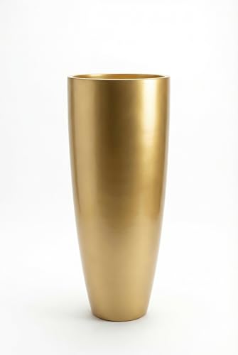 RaeLyd Concepts Tall 36" Gold Fiberglass Planter - Large Modern Lightweight Tapered Round Indoor/Outdoor Elegant Decorative Pot for Plants, Trees & Home Decor - 8" D x 16" W x 36.4" H