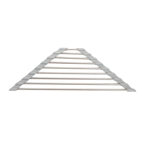 KALLORY 折りたたみ可能ステンレス製三角コーナー水切りラック 耐熱 錆びにくいシンク用スポンジホルダー 食器と巾の乾燥になアップ式水切