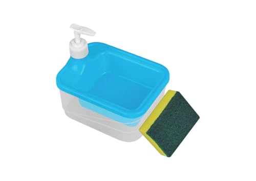 Image of Zuku Liquid Soap Dispenser for Kitchen Dishwash Liquid Soap Dispenser for Kitchen Sink Dish Washer Box Dispenser Liquid with Free Sponge(Blue)