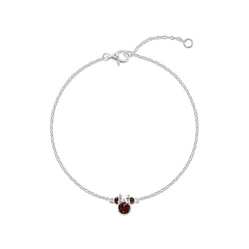 Disney 925 Sterling Silver Minnie Mouse January Birthstone Bracelet, 6.75 Inch with 1 Inch Extender
