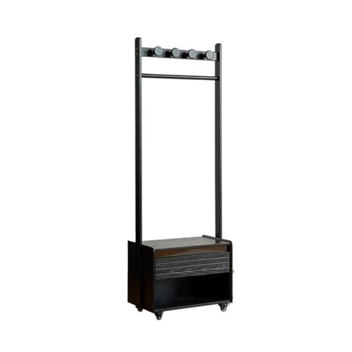 Combo de perchero de madera maciza y mesita de noche, perchero de pie con almacenamiento móvil de ropa para dormitorio, elegante colgador de abrigos y mesita de noche solución
