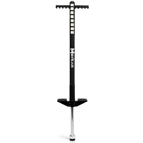 Merkan Pogo Stick, Jump Stick, Springen, Muster für Kinder, Jungen und Mädchen, Lenker aus Weichschaum, bis 70 kg (Schwarz)