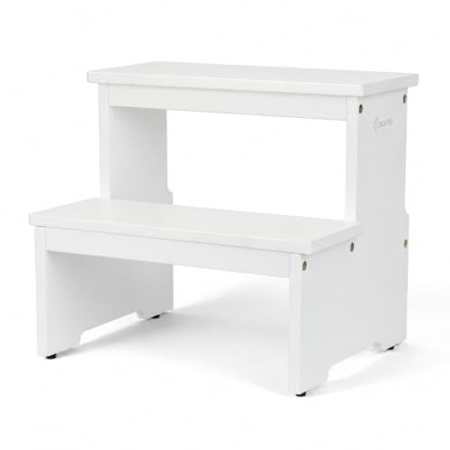 Image of StrongTek Bamboo 2 Step Stool, Non-Slip, 350 lb Capacity, White | Bed Steps for High Beds for Adults, Non-Slip Feet, Easy Assembly for Kitchen, Bedside, Pantry, Closet and Bathroom Use