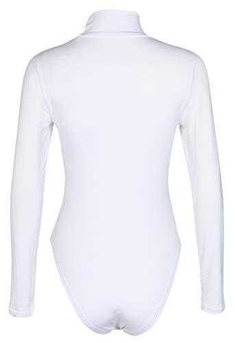 PALINDA Women's Mock Turtleneck Long Sleeve Bodysuit Leotard Stretchy Basic Layering Tops(M,White)