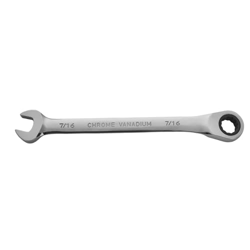Image of BLACK CANYON 7 /16 Inch Ratchet Combination Wrench, 12-Point Box End & Hex Opening, Polished Steel Ratcheting Wrench with SAE & Metric Sizes