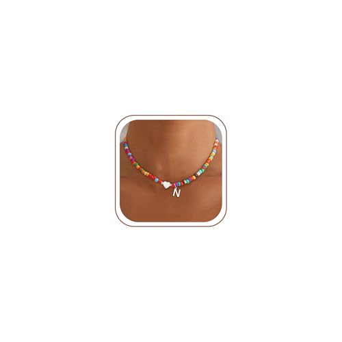 SLOONG Bunte Buchstaben Perlenkette für Mädchen Damen Kinder - Handgefertigt Boho Perlen Kette, Personalisierte Namenskette Geburtstagsgeschenk Geschenke Choker Kette Damen Schmuck