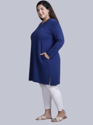 Image of CUPID Women's Cotton Plus Size Plain Full Sleeves Long Top for Summer n Semi Summers with One Side Pocket for Ladies Solid T Shirt