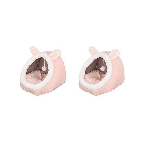 Paowsietiviity 2er- Set Katzenbett, warmes Nest, Hundehütte, weiche Plüsch- Isomatte, Rosa, Größe S