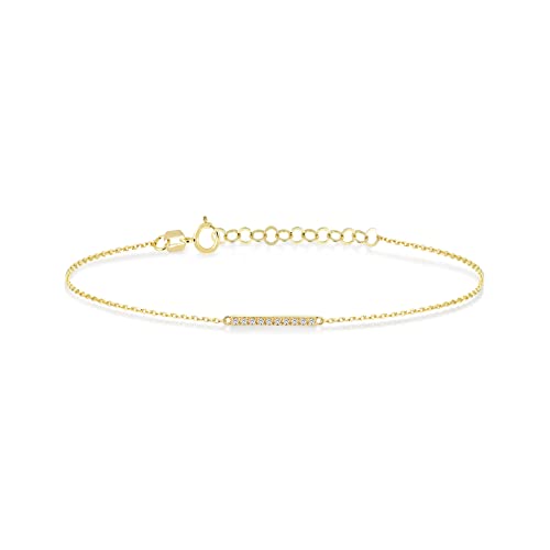 Diamond Bar Bracelet For Women | 14K Real Gold Pave Diamond Bar Bracelet | 14K Solid Gold Dainty Bracelets | Women's 14K Gold Jewelry | Gift For Christmas, Adjustable 6" To 7" #TOP30