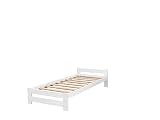 Holzbett Einzelbett 90x200 Weiß Natur Massive Füße Einzelbett Bettgestell mit Lattenrost/Rollrost