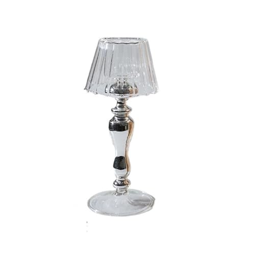 Portavelas Decorativos Lámpara de Mesa Retro Estilo candelabro Cristal, decoración del hogar, Adornos con Personalidad para Fiestas(Silver)