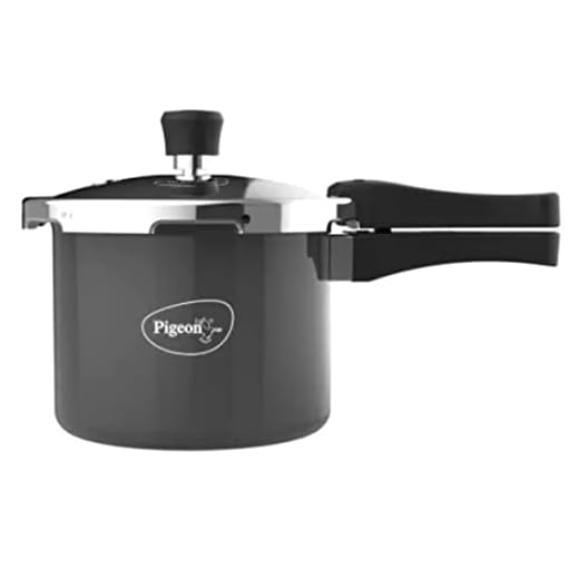 Pigeon By Stovekraft Hard Anodised Pressure Cooker with Outer Lid Induction and Gas Stove Compatible 3 Litre Capacity for Healthy Cooking (Black)