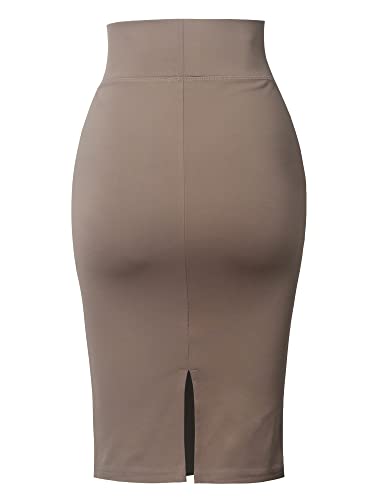 Made by Emma Women's High Waist Basic Pencil Stretch Span Midi Length Slit Back Skirt3
