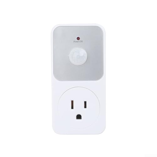 Motion Sensor Power Socket Switch 110V 1800W PIR for Garage Hallway Security Lighting, Auto On Off Energy Saving Outlet with 8m Range White