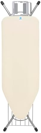 Brabantia - Ironing Board C - Flexible Steam Iron Rest - Adjustable in Height - Non-Slip Rubber Feet - Cotton Cover with Foam Layer - Solid Foldable Unit with Linen Rack - Ecru - Size C (124 x 45 cm)