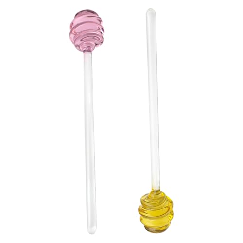 Unomor 2pcs Reusable Honey Stirrer Stick Glass Honey Spoon for Tea Syrup Cocktails Jam Stirrer Long Handle Easy Maintenance
