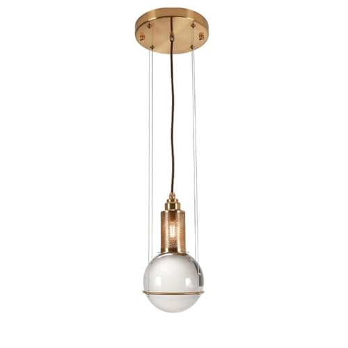 EPHIBUX Modern Industrial Glass Globe Pendant Light Antique Brushed Bronze Mesh Metal Chandelier Crystal Ball Hanging Lamp for Dining Room Bedroom Living Room Lighting E26 Base Adjustable Height