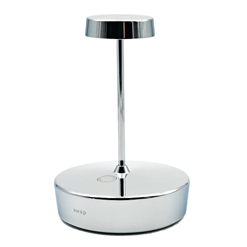 Zafferano, Lampe Swap Mini avec Finition Chrome Brillant, Lampe de Table Rechargeable et Sans Fil avec Contrôle Tactile, Utilisable comme Lampe d'Intérieur,...