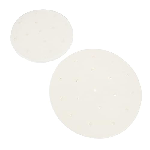 GRIRIW Steaming Basket Liners 200pcs Perforated Baking Paper Wood Pulp for Air Fryer Chicken Wings Burgers Ribs