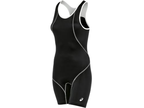 ASICS Women's Snap Down Wrestling Singlet, Black/White, X-Large