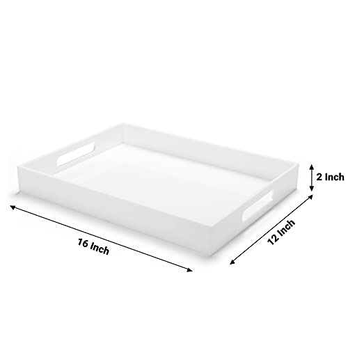 Atozone White Acrylic Ottoman Tray With Handles 12X16X2 Inch Spill Proof Serving Tray Safe Edge Organizer Tray Decorative Tray For Living Room Bedroom Kitchen Bathroom Coffee Table Countertop #TOP1