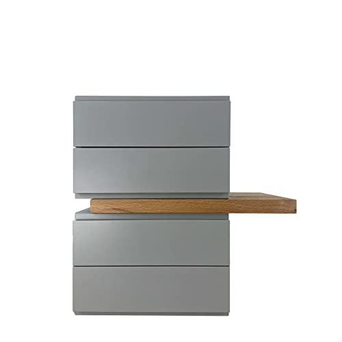 treesure Kommode mit 4 Schubladen, Eiche Massiv Platte, Sideboard, Schubladenschrank, Aufbewahrungskommode, Dielenschrank (Hellgrau) Cover