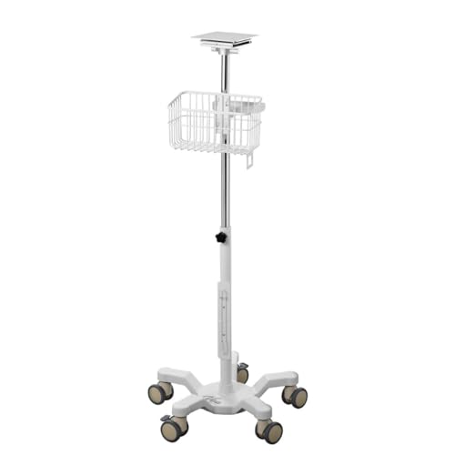 Rolling Stand for Edan Elite V Series Vital Signs Monitor, (Monitor NOT Included), Blood Pressure Cuff Basket, Adjustable Pole, and Cord Organizer