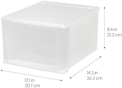 IRIS USA 17 Qt. Plastic Stackable Storage Drawers, Medium, 4 Pack, Multi-Purpose Bins for Bedroom, Bathroom, Closet, Dorm, Craft Room, Garage, Nursery, Office, Under Sink, White