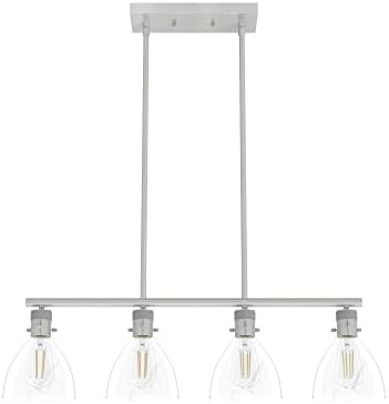 Hunter - Van Nuys 4-Light Brushed Nickel, Large Chandelier, Dimmable, Transitional Style, Linear Shaped, for Bedrooms, Kitchens, Dining, Living Rooms - 48038