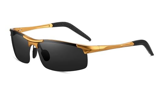 Mens Sports Polarized Sunglasses UV Protection Sunglasses for Men，Ultralight Cools Al-Mg Frame Glasses