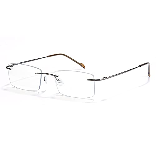 Cyxus CYXUS-XX-11261014 Titanium Small Rectangle Glasses For Men Blue Light Blocking Eyewear Ultralight Anti Eye Strain Rimless Eyeglasses Reduce Headache Gunmetal Frames cover