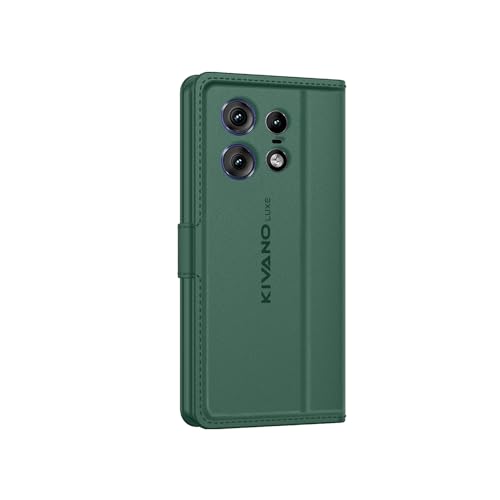 Image of KIVANO LUXE Compatible for Motorola Edge 50 Pro 5G Luxury Handmade Leather Magnetic Flip Folio Case | Card Holder & Kickstand | Slim Protective Cover | Unisex - Green