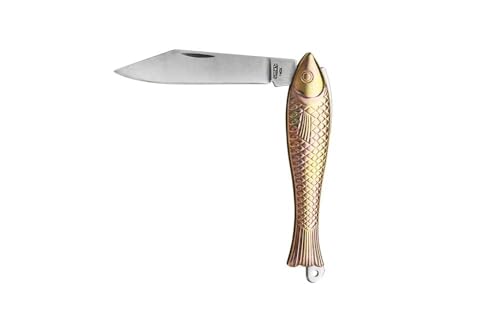 Mikov Golden Stonewash Fish Knife - Iconic Small Pocket Knife for EDC - 420 Stainless Steel Blade - Durable utility keychain knife - Original Czech Rybicka