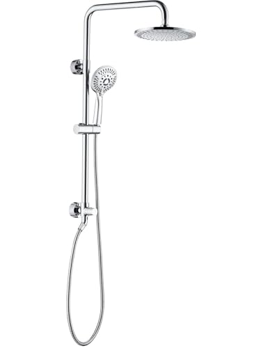 BRIGHT SHOWERS Rain Shower Heads System Including Rainfall Shower Head and Handheld Shower Head with Height Adjustable Holder, Solid Brass Rail, 60 Inch Long Stainless Steel Shower Hose, Chrome