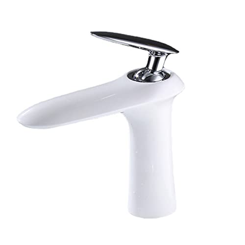 SHUGUANG Brass Bathroom Faucet Bathroom Sink Faucet Single Handle Rv Lavatory Vanity Faucet Countertop Installation, Hot and Cold Adjustable, for Washstand,white
