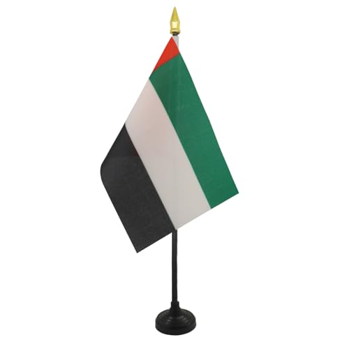 AZ FLAG Bandera de Mesa de los Emiratos ÁRABES Unidos 15x10cm - BANDERINA de DESPACHO EMIRATÍ 10 x 15 cm Punta Dorada