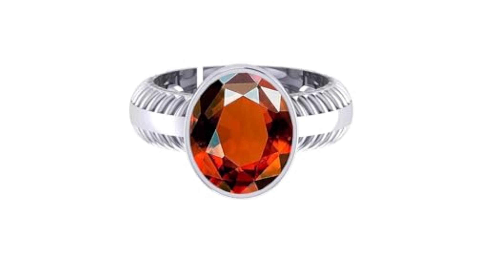 20.00 Ratti Certified Hessonite Garnet Silver Plated Adjustable Ring