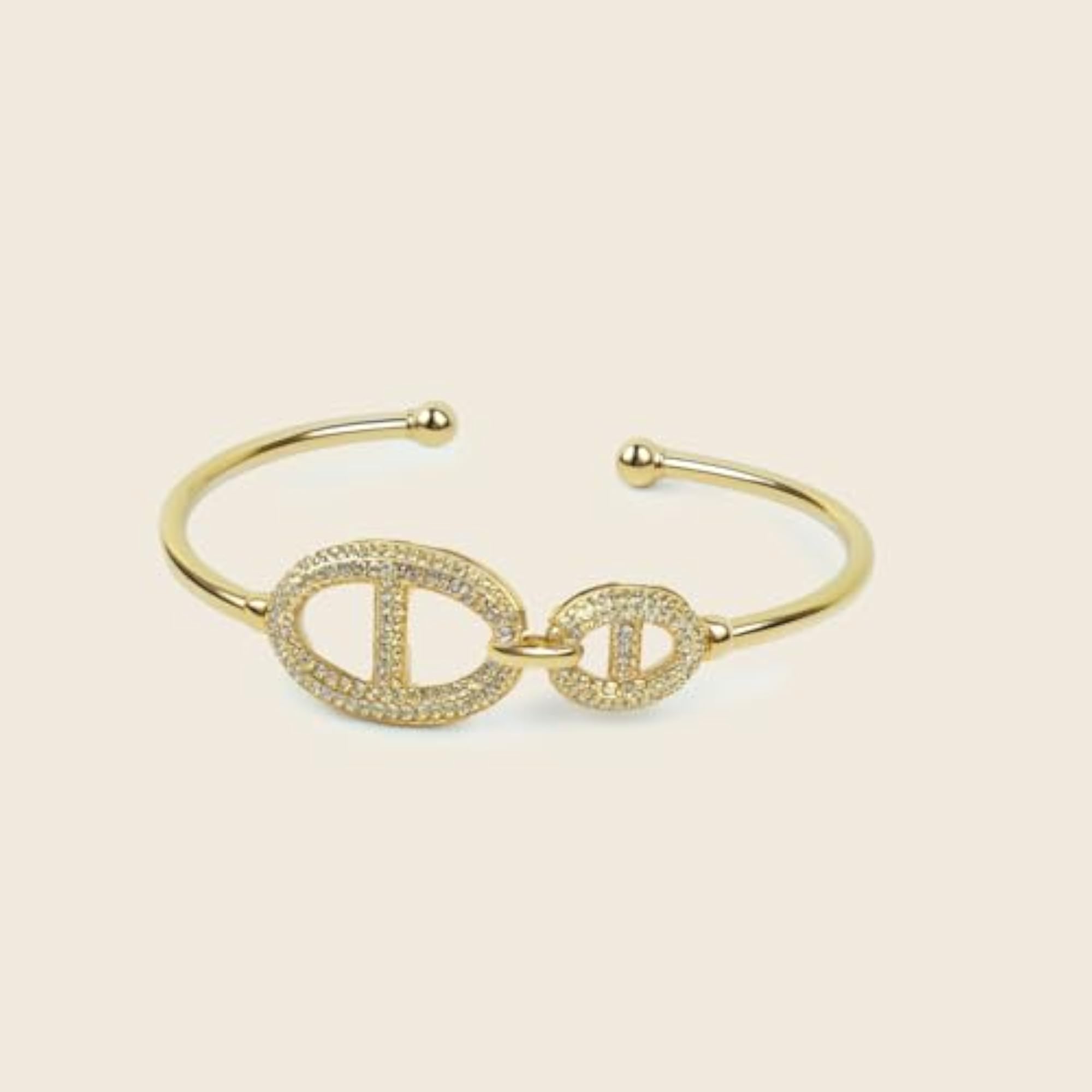 Women's Double Oval Gold Open Cuff Bracelet, Elegant Design